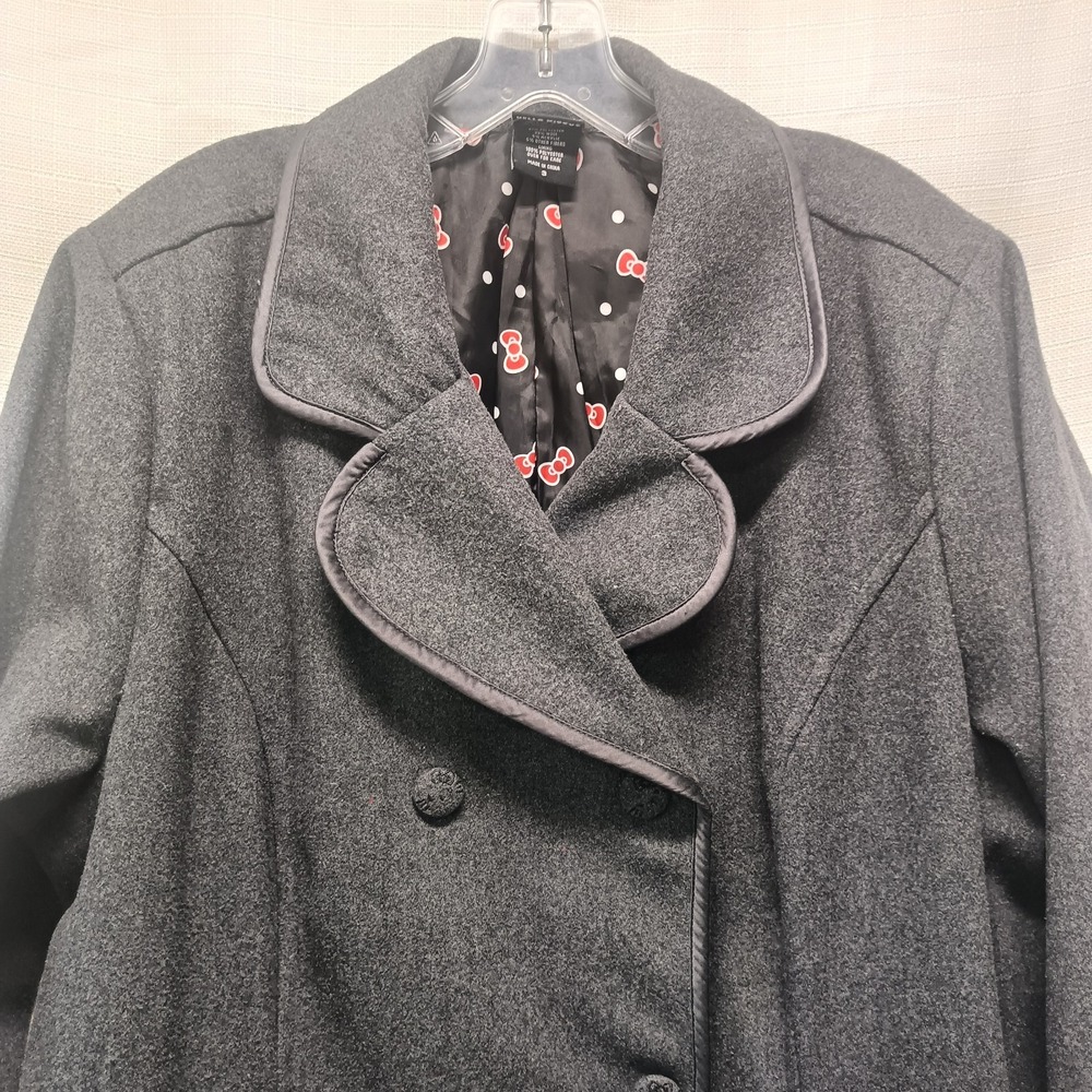 Hello Kitty x Torrid Gray Wool Blend Pea Coat Polka Dot Bow Lining Womens 3 (3X) - Picture 2 of 10